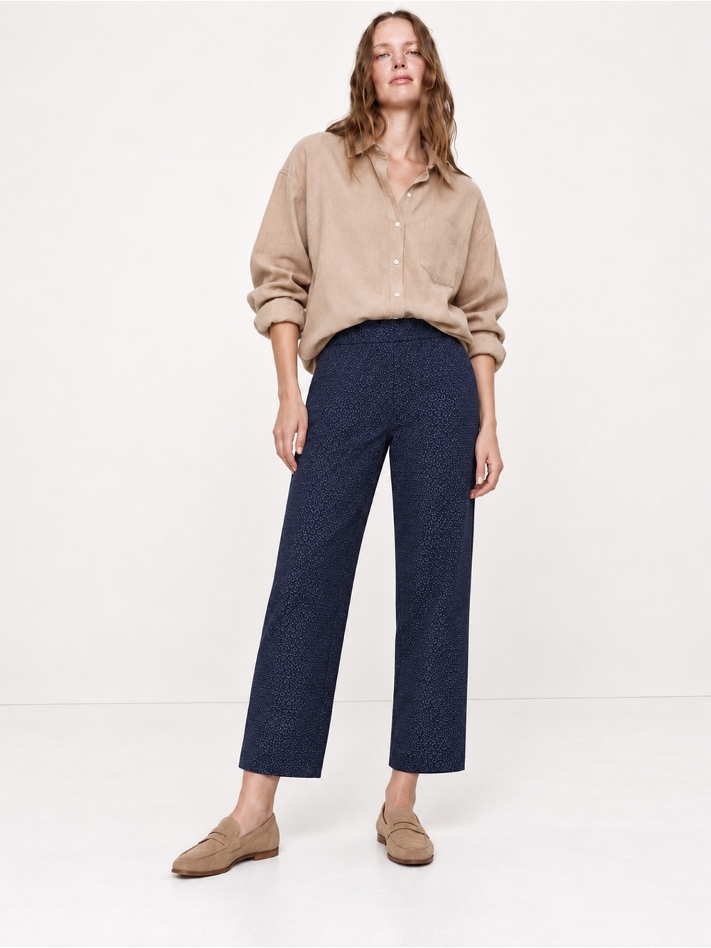 Blue Illusion Navy Print Stretch Pants Women XL / 16 Extra Large Cropped
